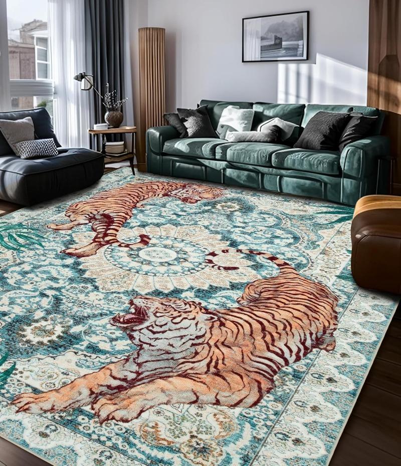 Tiger Animal Living Room Carpet Luxury Washable Foldable Non-slip Bedroom Bedside Mat Coffee Table Cloakroom Rugs Alfombra