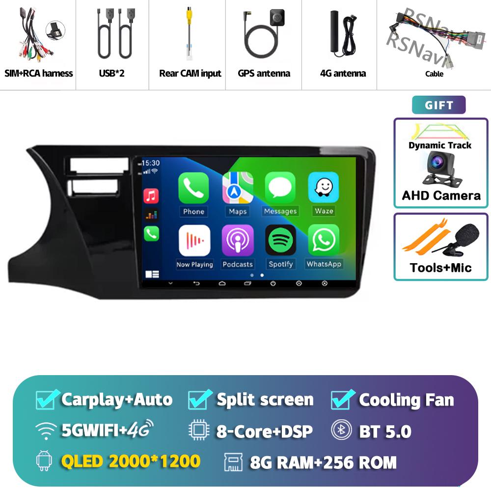 Android 14 Carplay Auto For Honda City 2014 - 2017 Car Radio Player Multimedia stereo Navigation 4G+WIFI Head Unit 2Din AI Voice