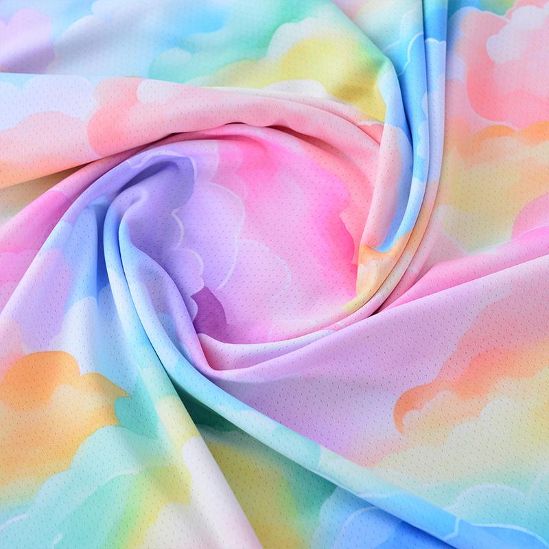 160X100Cm Colorful Rainbow Cloud Print Satin Fabric Diy Clothing Handmade Doll Dressmaking Plain Weave Fabric for Craft Sewing