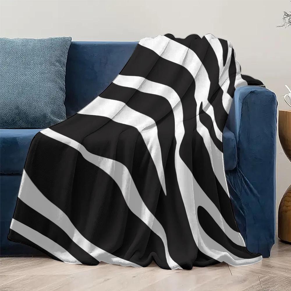 Schwarz-Weiß gestreifte Decke Überwurf Weiches Fleece Bett Sofa Dekorative Decke Geschenk