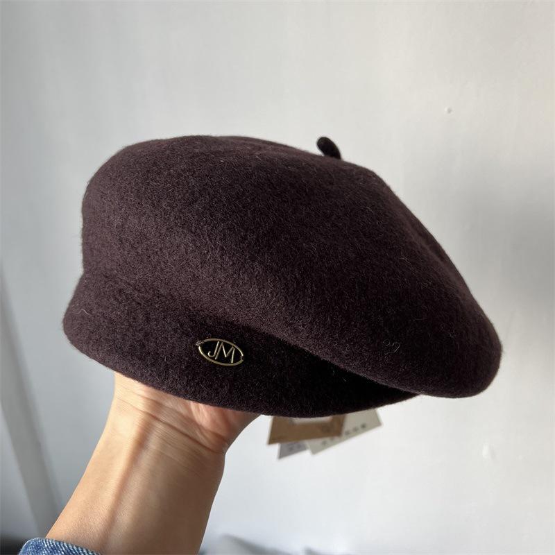 

Широкополый шерстяной берет женский осень и зима литературный легкая роскошь шляпа-гриб ощущение шляпа художника темно-коричневого
