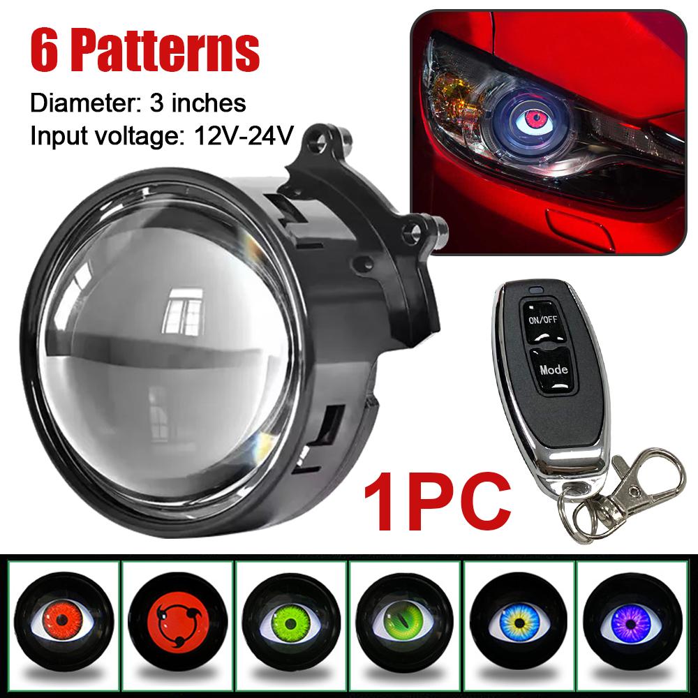 12V Dynamic Devil Eyes LED Car Lights 3 Inch Remote Control Eyes Retrofit Kits Headlight Assembly Auto Accessories Bi Led Lenses