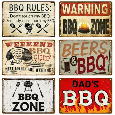 Vintage Plåtskylt Pappa`s BBQ Gård Utomhusfest Dekoration BBQ-Zon Metallskylt Plåt Retro Grillregler Slogan Dekor Tillbehör