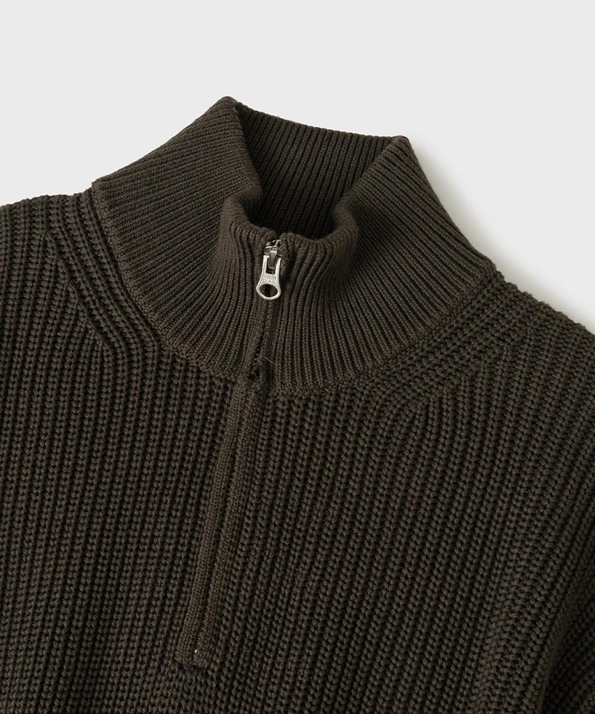HOOVES Mid-Neck Half-Zip Knit [Deep Brown]
