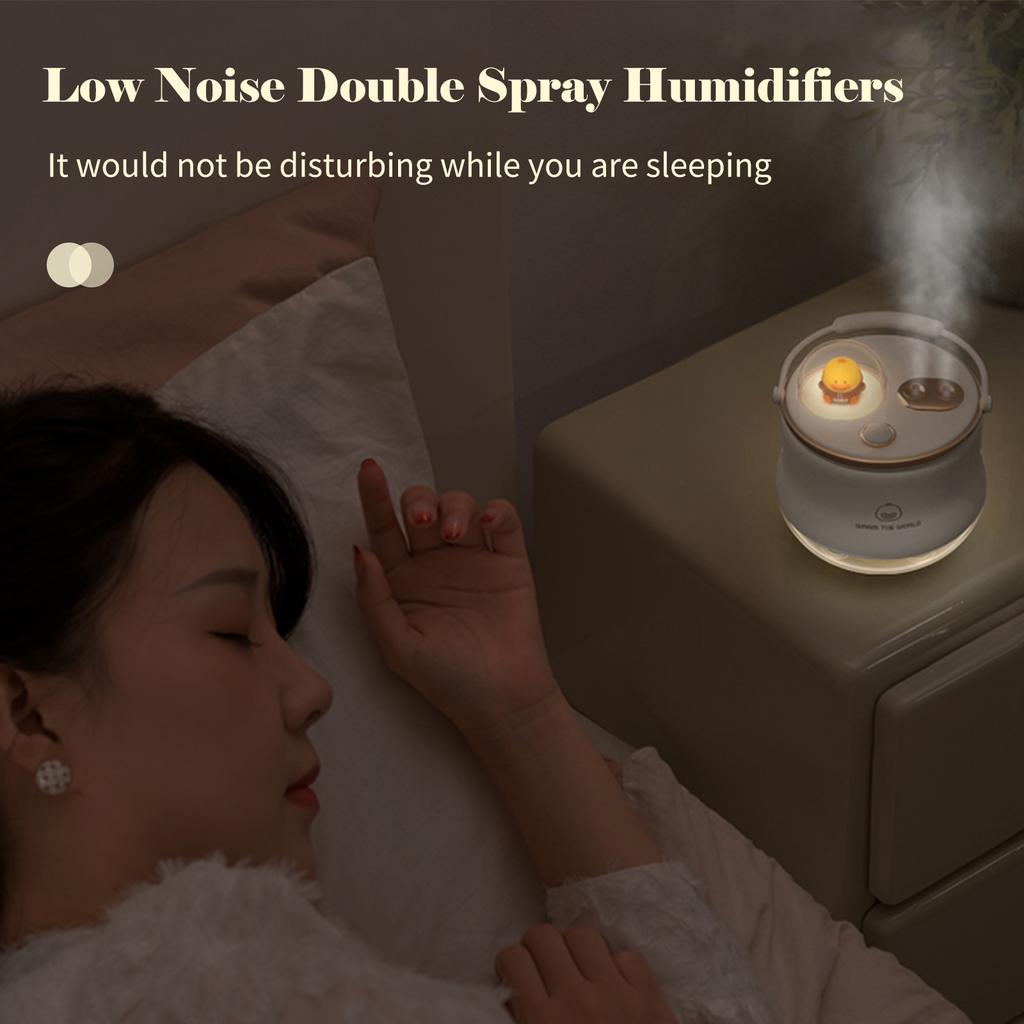 400mL Double Spray Humidifiers with Warm White Light Cute Animal Shaped Cool Mist Humidifier