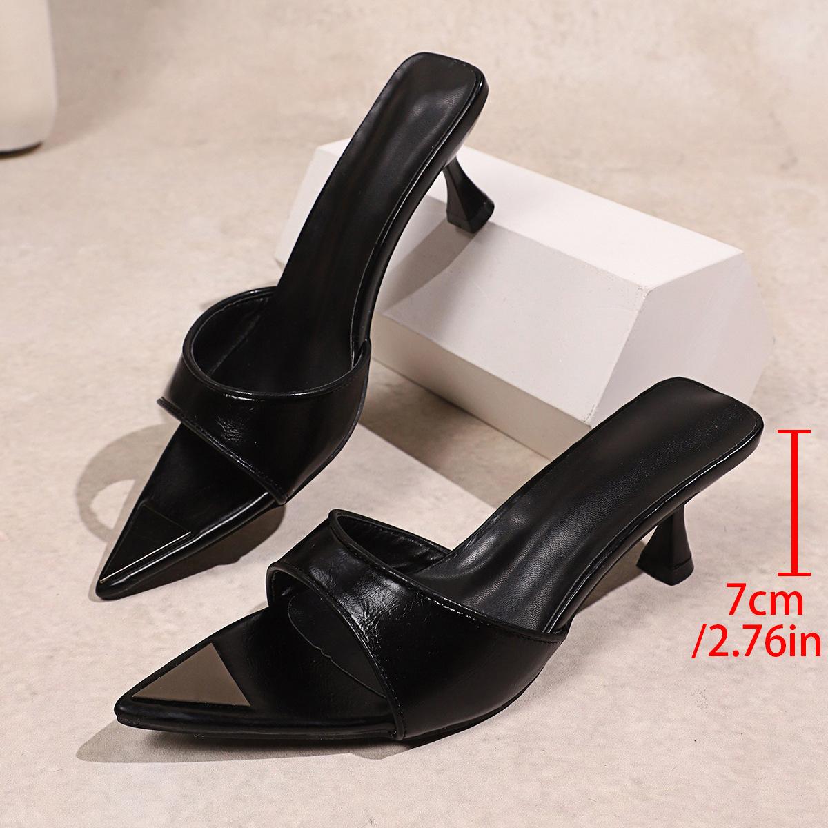 

Summer new pointed black high heels women s niche sexy versatile word with stiletto slippers sandals outside wear 42 чёрный