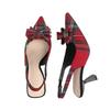 Women's Plaid Slingback Kitten Heels Closed Pointed Toe Bow Tie Slip On Work Pumps Ankle Strap Stiletto Formal Party Wedding Dress Shoes for Women