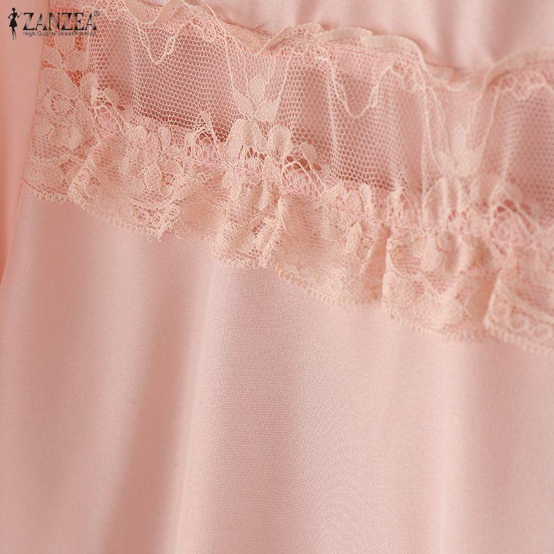 ZANZEA Women Casual V-Neck Long Sleeve Lace Patchwork Solid Color Loose Blouse