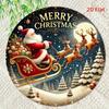 Art Mural Métallique Rond Père Noël Vintage 7,8 Pouces Décor de Maison Jardin Fêtes