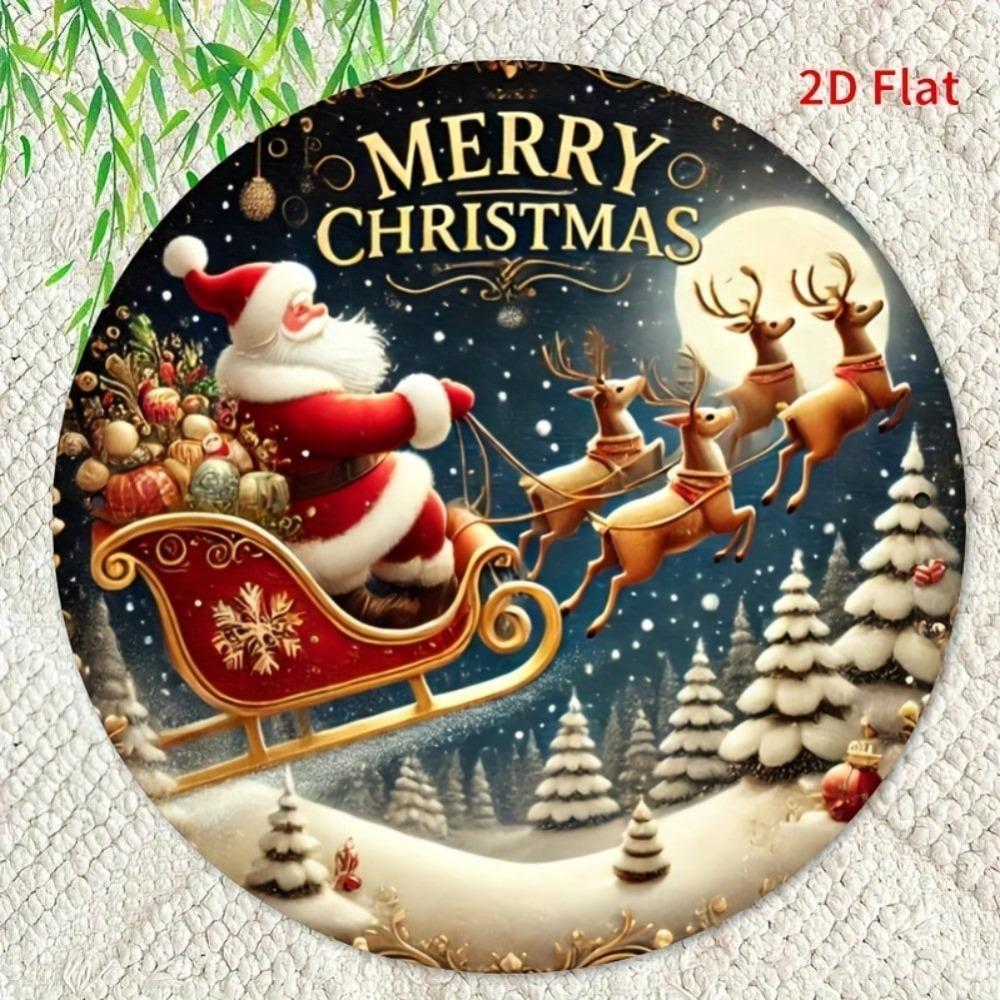 Art Mural Métallique Rond Père Noël Vintage 7,8 Pouces Décor de Maison Jardin Fêtes
