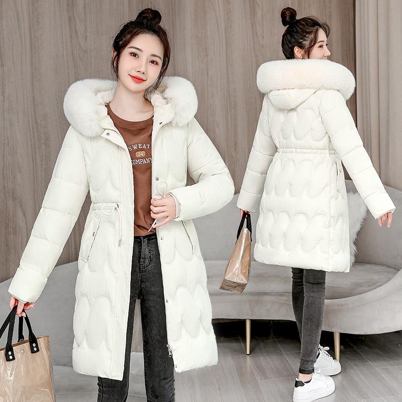 Lightweight fluffy hooded fur collar to keep warm against the cold loose mid-length high quality fabric jacket cotton coat coat