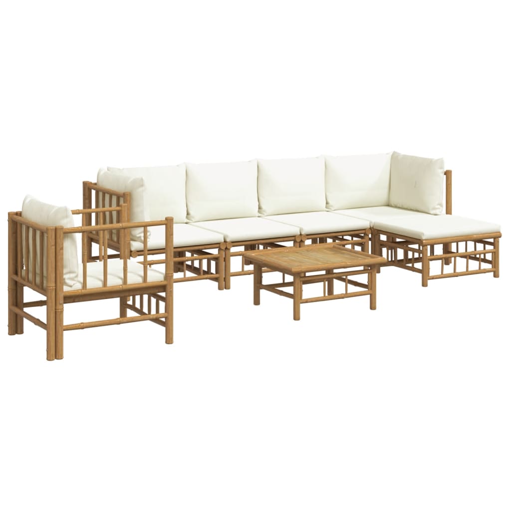 Vidaxl 7-Cz. Garden Furniture Set, Cream Cushions, Bamboo