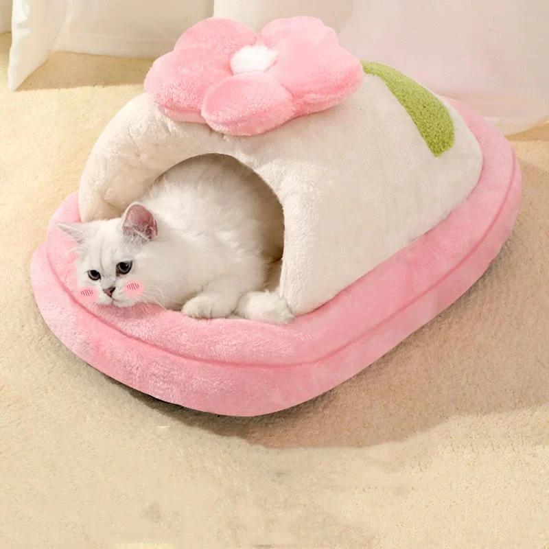 

Warm Small Dog Bed Breathable Cat House Cute Pink Flower Slippers Shaped Dog Bed Cat Sleep Bag Washable Pet House розовый
