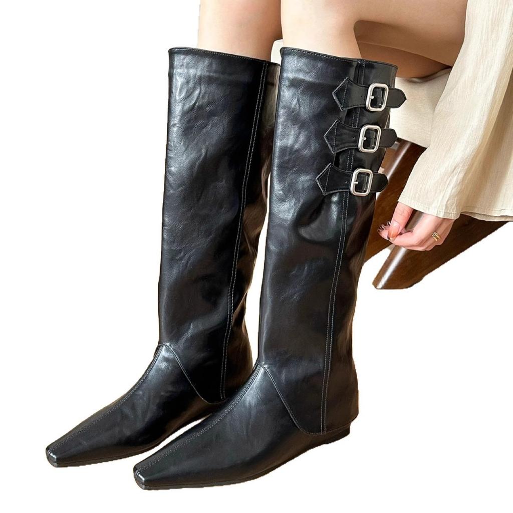 Genuine leather 2025 spring two-piece inner height-increasing sleeve trouser tube boots for women, two pointed Martin boots for women in spring and au