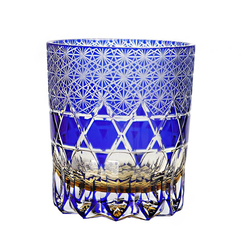 

Japanese Edo Kiriko Blue Green Glass Tumbler For Dinner Parties Bars 9Oz Crysatal Wine Whiskey Glass Beverage Cup Gift Packing 201-300ml