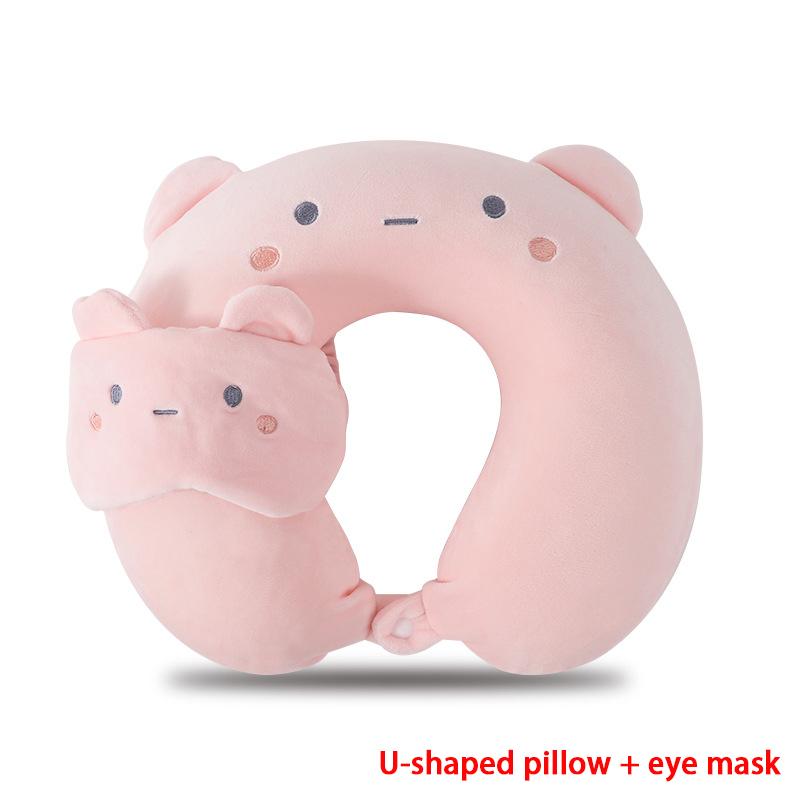 Cartoon U-Shaped Pillow Memory Foam Pillow Core Neck-Protecting Pillow for Airplane Car Travel Portable Office U-Shaped Pillow