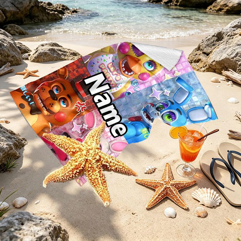 Personalisierter Strandtuch mit individuellem Namen für Five Nights at Freddy's, für Reise Camping Strandparty Heimdekoration, Geburtstagsgeschenk für Familie & Freunde