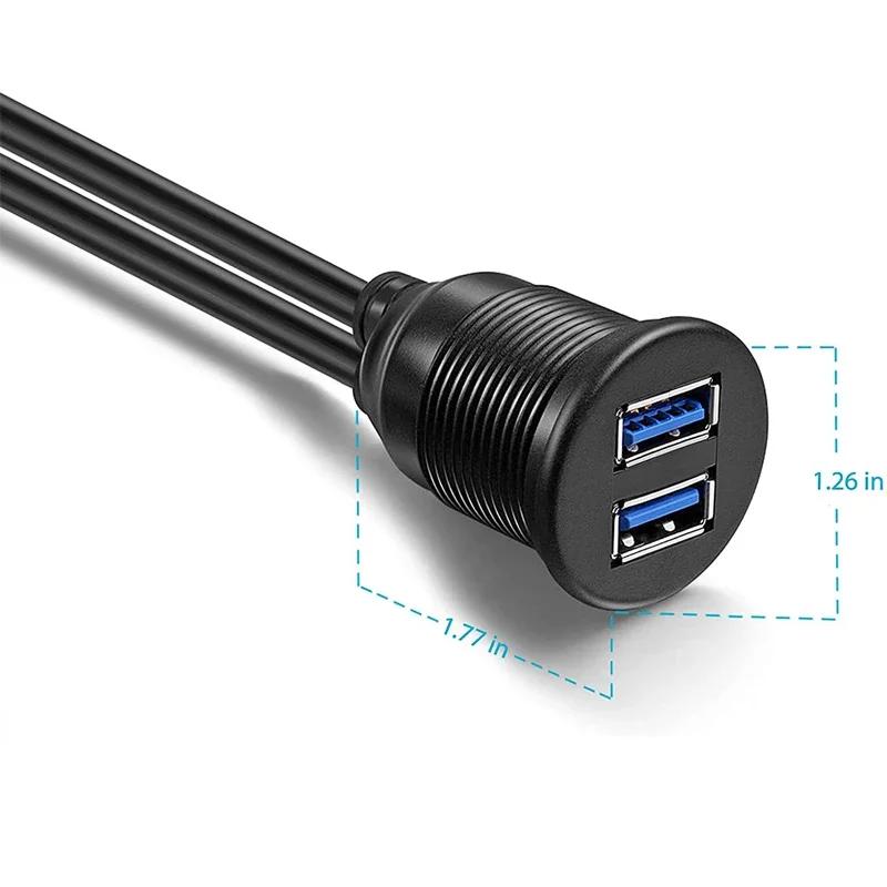 2 Anschlüsse, Dual USB 3.0 Stecker auf USB 3.0 Buchse, AUX Unterputz-Kfz-Halterung, Verlängerungskabel für Armaturenbrett im Auto, LKW, Boot, Motorrad