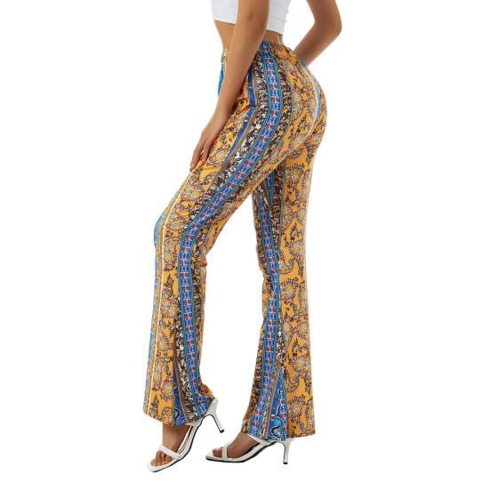 Floral Print Long Flared Pants Retro High Elastic Sexy Casual Trousers Streetwear