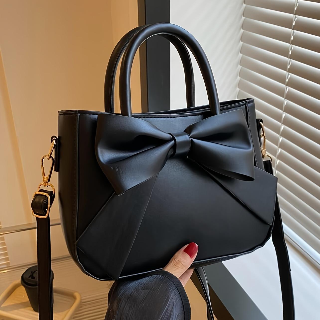 

Elegant Black Bow Decorative Handbag Shoulder Crossbody Bag with Golden Hardware and Detachable Horiztal Strap, Stylish Daily чёрный