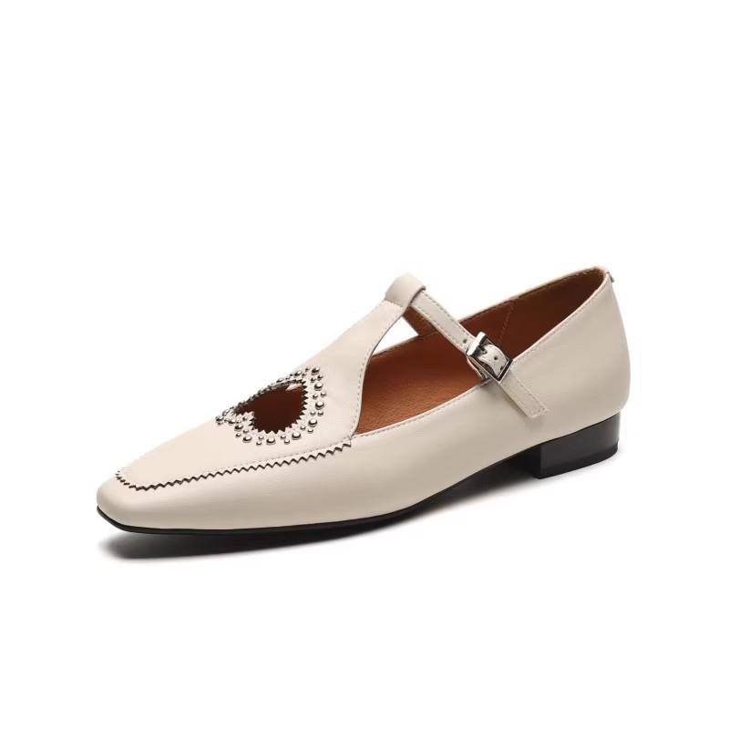 Hollow Out Srdce ve tvaru drahokamu Boty Mary Jane Všestranné malé kožené boty Boty s plochou podrážkou se čtvercovou špičkou