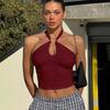 Dames halter tanktop met sleutelgat halslijn mouwloos nauwsluitend casual effen kleur cropped top