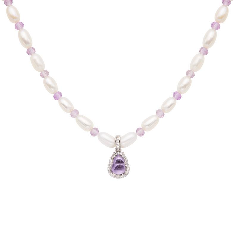 Collar de perlas de agua dulce y amatista natural para mujer, plata de ley 925, joyería de cuentas de colores, pendientes de cadena para clavícula, lote