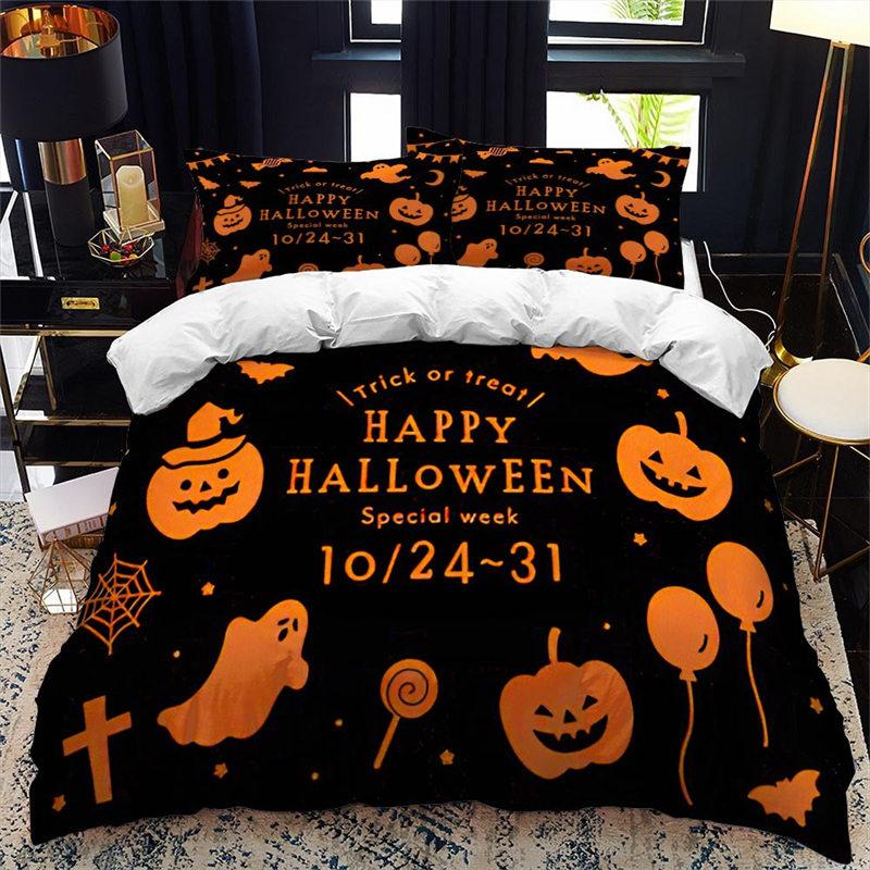 Halloween Duvet Cover King Microfiber Medieval Haunted Castle With Garden Pumpkins Dark Clouds Scary Nights Print Bedding Set