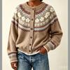 Cardigan a maglia da donna, Collo ampio, Blocco di colore, Fiocco di neve, Bottone