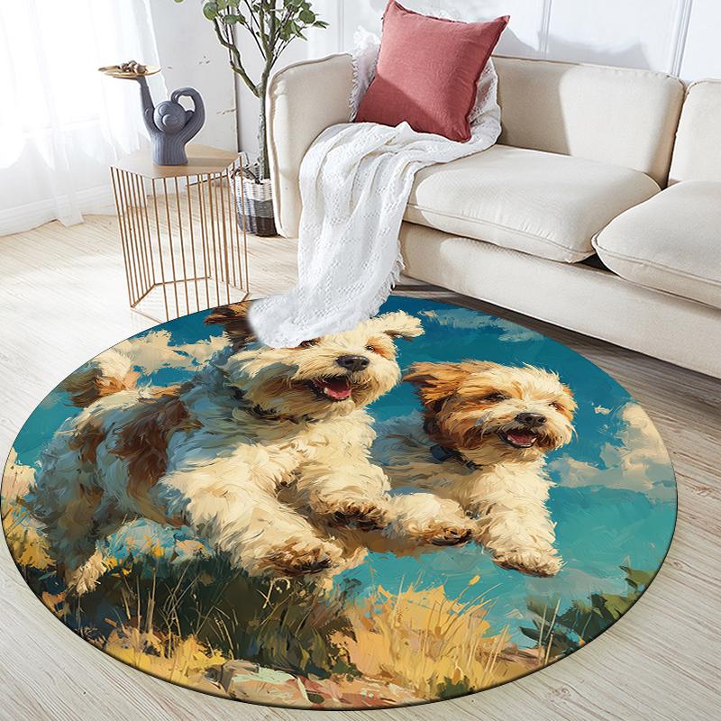 

Shih Tzu and Grass pattern round rug,Carpet Rug for Living Room Bedroom Playroom ,Non-slip Floor Mat,Holiday Gifts and Birthday Gifts. 80cmx80cm