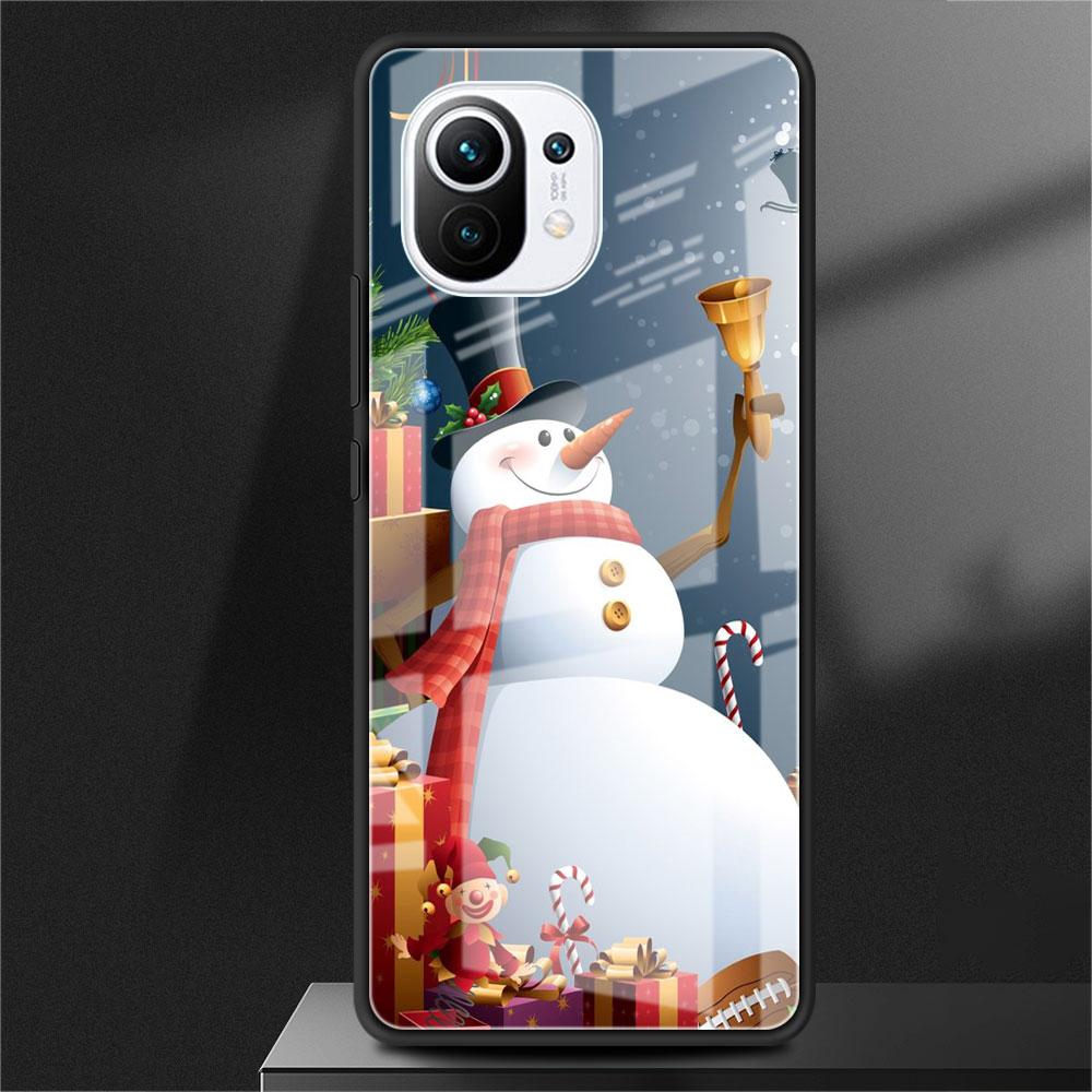 Kreslený Sněhulák Vánoční Skleněný Kryt pro Xiaomi Poco X3 NFC 11 Lite 11T F3 M3 Redmi Note 11 10 9 8 Pro 10S 9S 9A 9C Kryt na Telefon