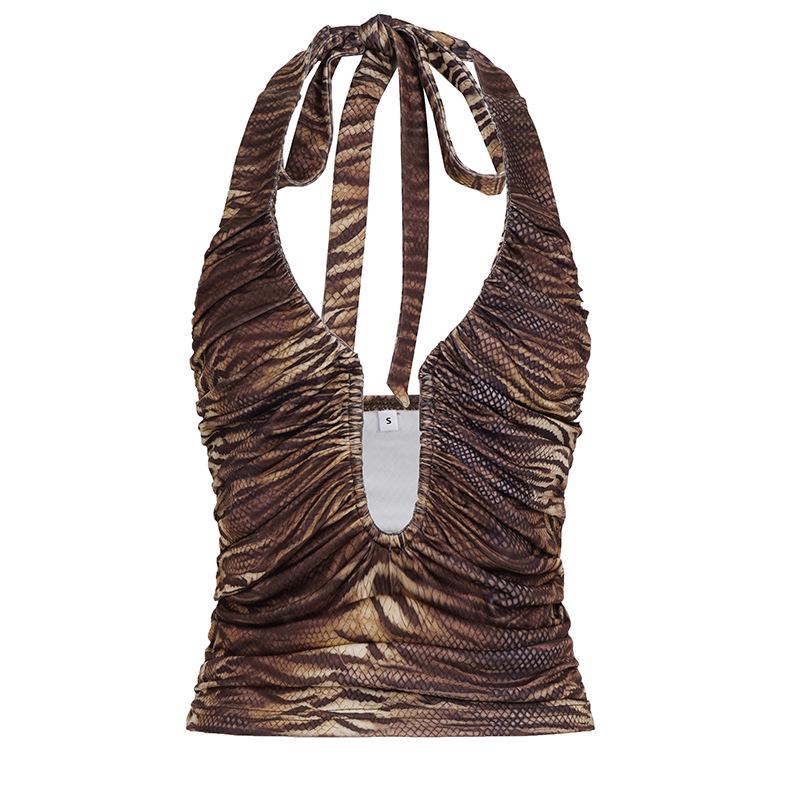 

Y2K Style Deep V-Neck Animal Print Halter Top - European & American Fashion Trend L