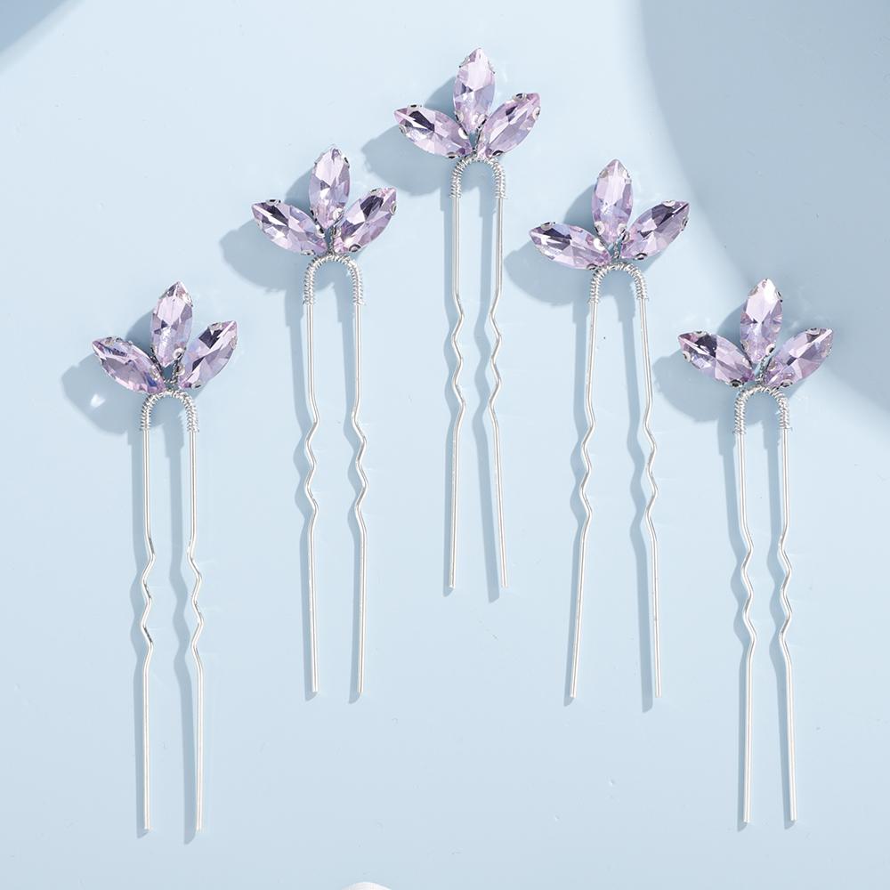 

5 шт. Стразы Маленькие Простые Свадебные Заколки для Волос Невесты Фиолетовое Свадебное Украшение для Волос Свадебные Аксессуары для Волос для Женщин и Девочек