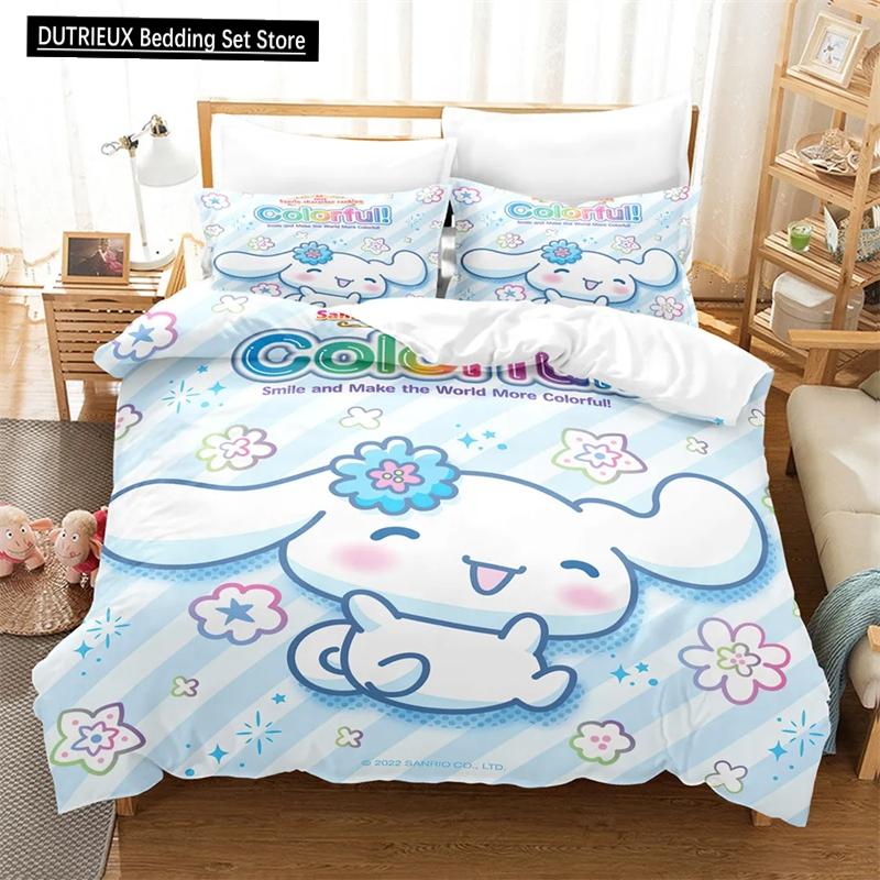 Cinnamoroll Duvet Cover Set Kawaii Cartoon Bedding Pillowcase Children Girls Comfort Quilt Single Double King Size