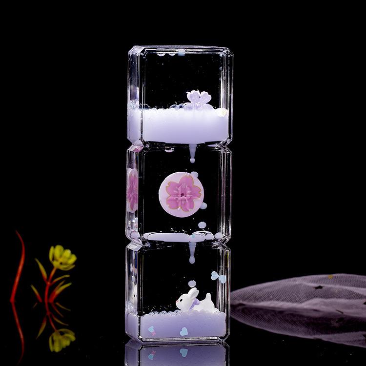 Geometry 3Layers Acrylic Square Cartoon Rabbit Oil Drop Drifting World Toy Children Hourglass Toy For Creative Kid Birthday Gift
