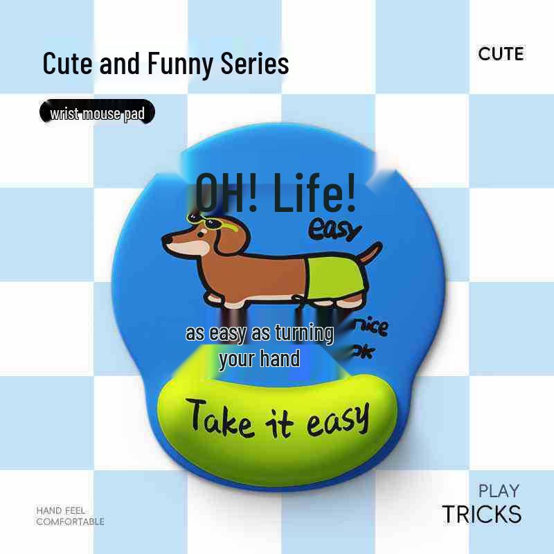 

Cartoon Dachshund Mouse Pad with Soft Wrist Rest - Blue-Green, Memory Foam, Non-Slip