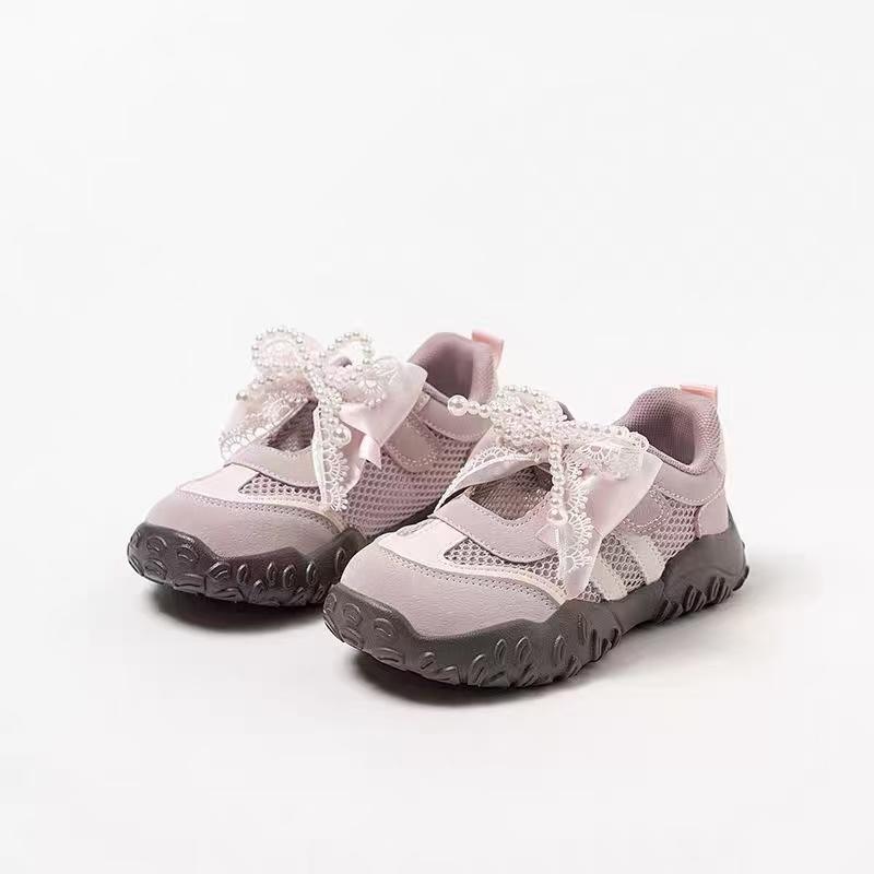 Girls' Sports Shoes Spring/Summer Stain-resistant Soft Sole Breathable Mesh Shoes Cute Bow Casual Shoes