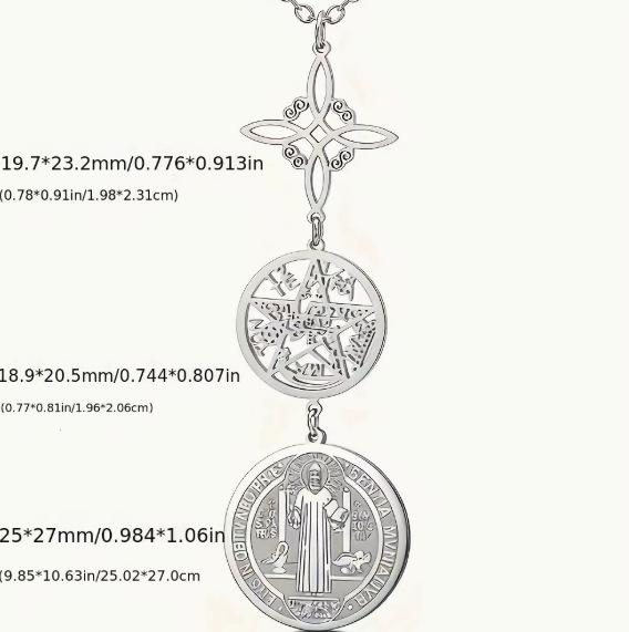 Stainless Steel Double Pendant Necklace with Witch Knot & Star