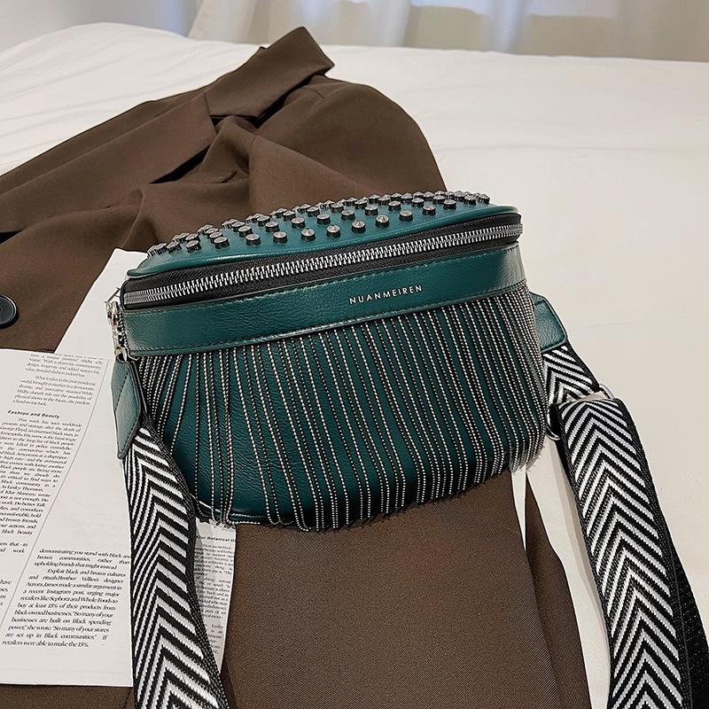 Wholesale women's fanny pack 2025 new European and American fashion rivet diagonal span breast bag trendy versatile wide shoulder strap single shoulde