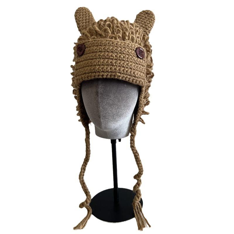 Cute Rabbit Ears Burr Feeling Hand Crocheted Male and Female Students Funny Cartoon Autumn and Winter Warm Pullover Hat