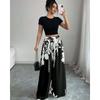 2026 Spring/Summer Women's Fashion Black and White Printed Slimming Casual Wide-Leg Pants