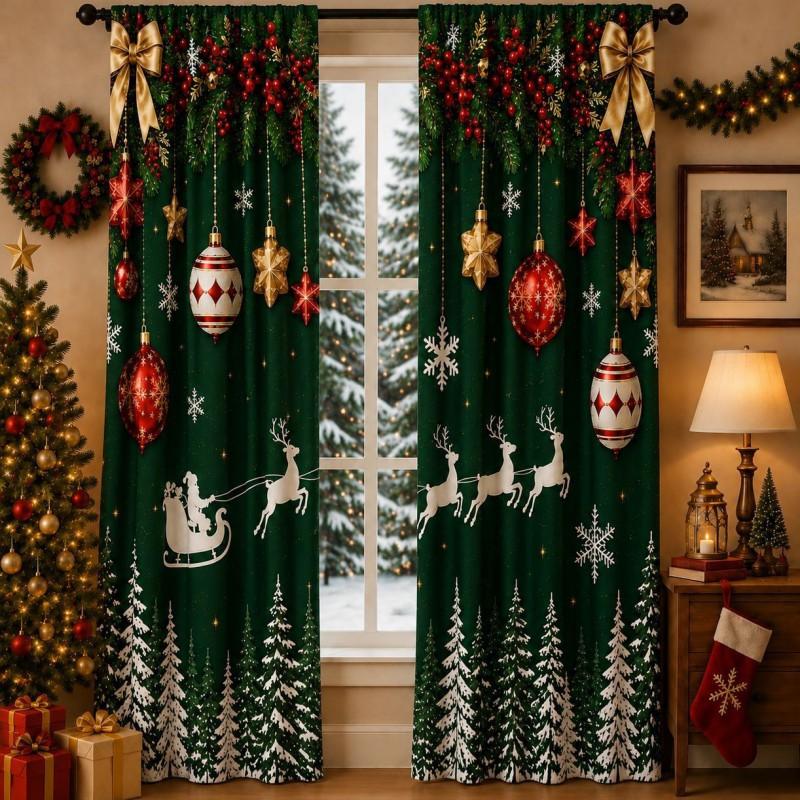 Digital Print Christmas Curtains With Cat Motif American Style Blackout Window Treatment Living Room Bedroom