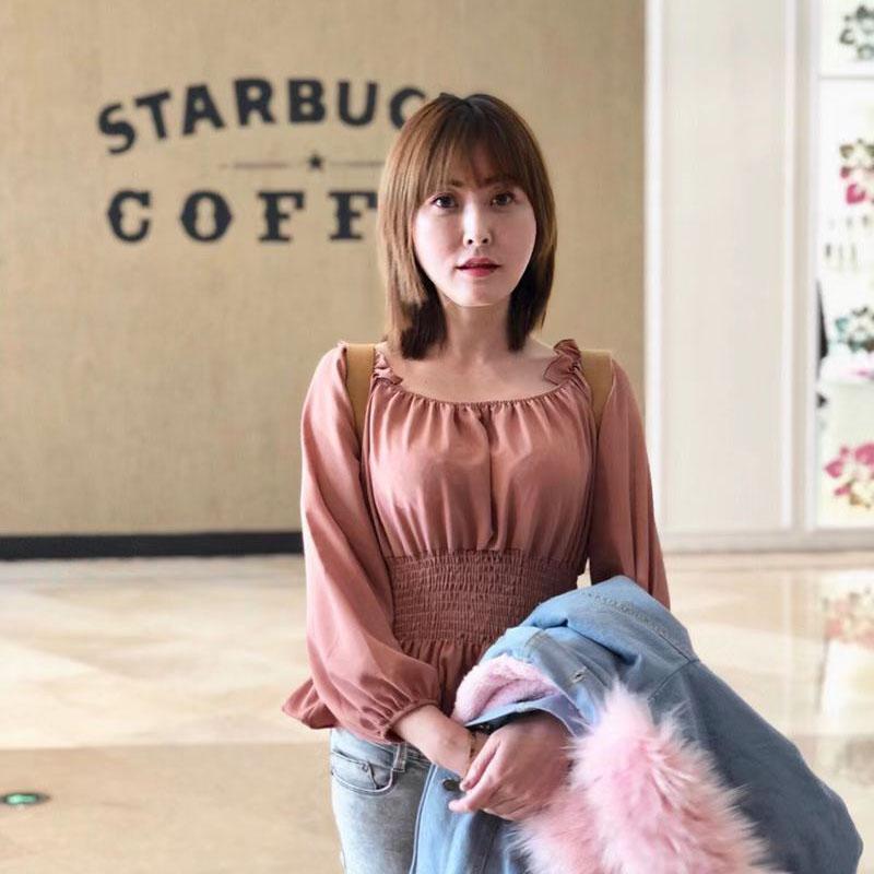 Women's Ruffled Chiffon Shirt Short Top Sexy Off-the-shoulder Off-the-shoulder Long Sleeve Waist Shirt Women Blouse Lantern Sleeve