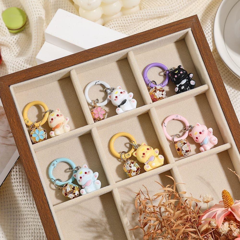 Cute Cat Cartoon Resin Animal with Bell Girls Women Bag Purse Charm Couple Key Chains Gift Accessories Bag Charm