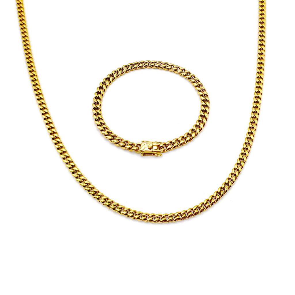 Men's Hip Hop Round Polished Titanium Steel Cuban Chain Necklace