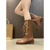 Coarse heel retro knight boots western cowboy boots women's shoes autumn and winter 2025 new cross-lace-up Martin boots long boots