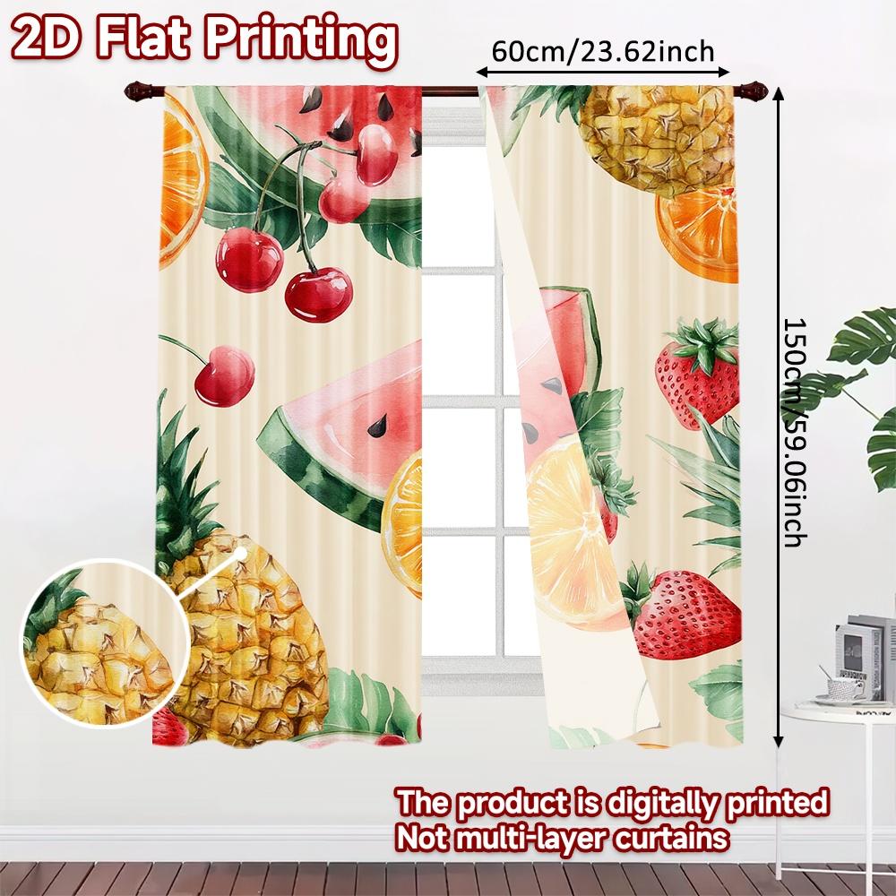 Set Of 2 Flat Printing Curtains Without Rod Fruit Fiesta Design Holiday Easter Printed Prints Curtain Light Filtering Made Polyester