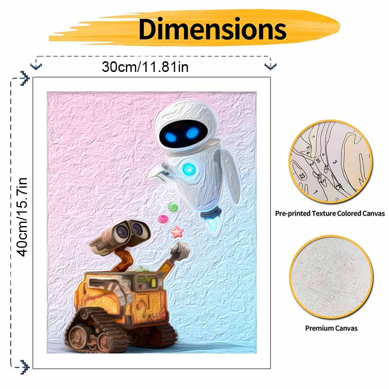 Disney Wall E And Eve Oil Paint Digital Painting Art Kit FillIn Painting Home Decor
