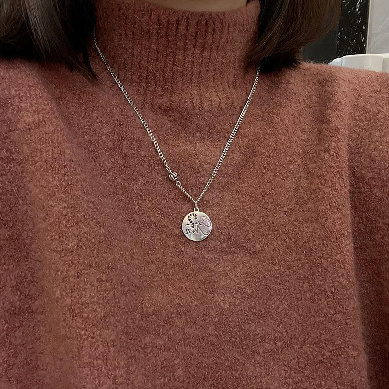 Simple Diamond-Encrusted Letter Round Brand Necklace Female Personality Retro Niche Design Wind Trend Jewelry