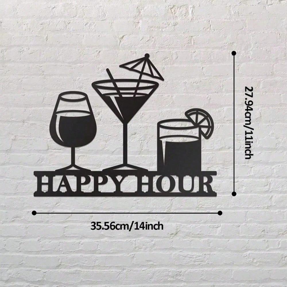 Black Metal Happy Hour Sign Vintage Pub Wall Decor for Home Bar Man Cave